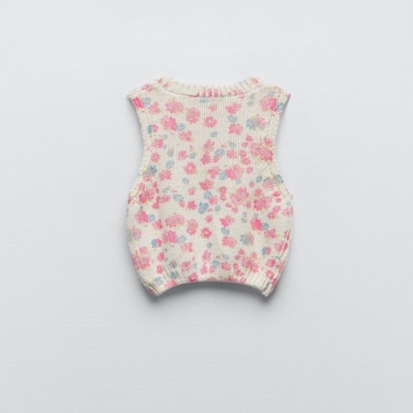 NEW Zara | Floral Print Knit Top White Pink Sweater Small - Picture 3 of 7
